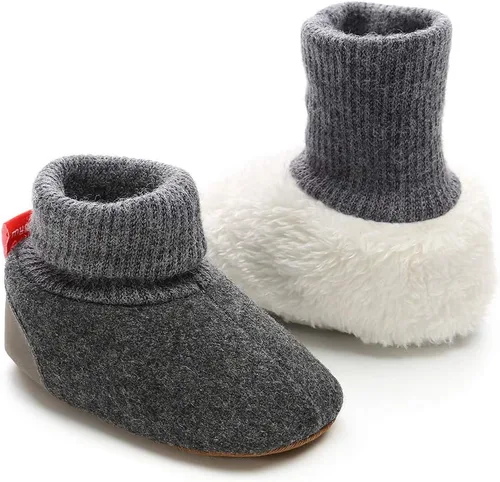 Miniatura 5 de BENHERO Botines de forro polar para bebés y niñas, para invierno, recién nacidos, antideslizantes, suela suave, calcetines de invierno, zapatos
