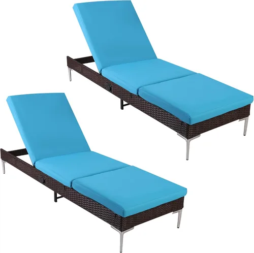 Miniatura 20 de Sillón de mimbre para exteriores, tumbona de piscina con respaldo reclinable infinito, muebles de patio, silla para tomar el sol con cojín