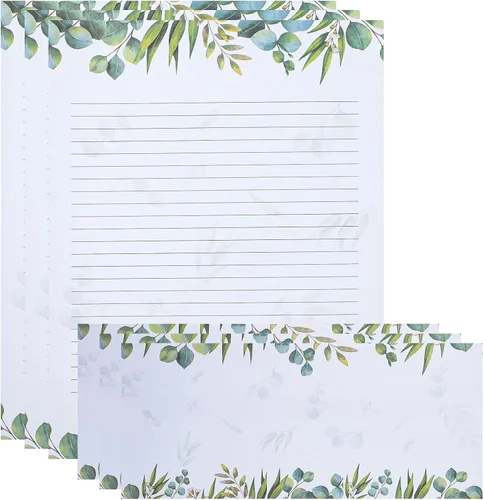 Juego de 72 piezas de papelería con temática de hojas, 36 piezas de papel con membrete verde con 36 hojas de sobre a juego para papel de carta