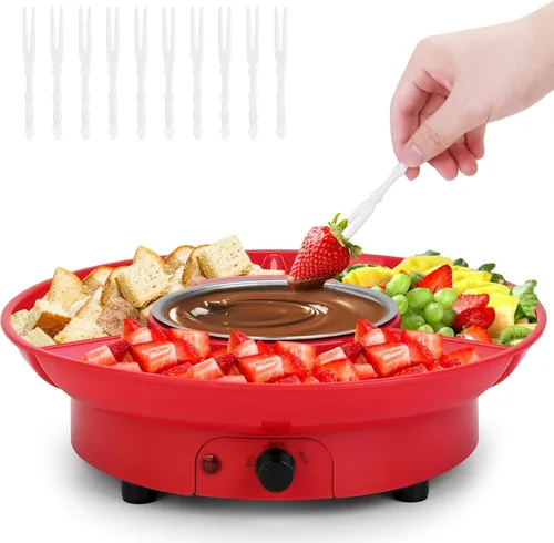 Mini olla eléctrica de chocolate de 8.79 onzas, juego de fondue para fundir con 4 tenedores, bonita fuente de fondue de chocolate, máquina Rojo