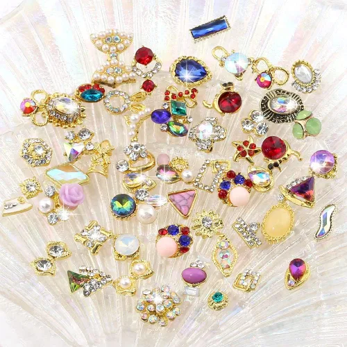 Miniatura 4 de 50 dijes de uñas dorados 3D para uñas acrílicas, estilos mixtos, diamantes de imitación para uñas, joyas de uñas de metal para arte de uñas
