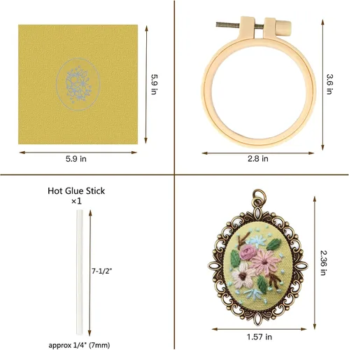 Miniatura 3 de ZOCONE 4 Paquetes de Kits de Collar de Bordado, Kit de Colgante de Bordado Mini Kit de Punto de Cruz con 4 Aros, Collar, Colgante, Tela