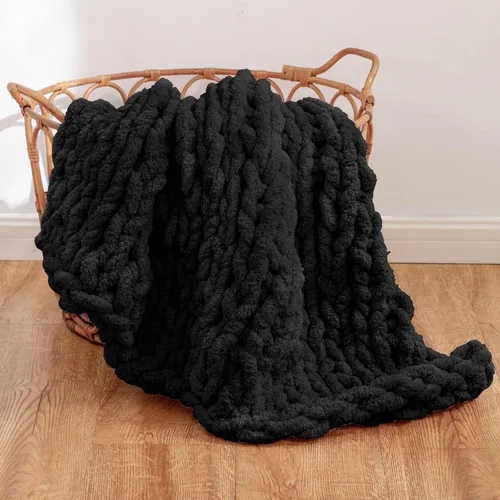 WESHIONGOO Manta de Punto Grueso Throw 40"*40" (101.6cm*101.6cm) Mantas de Punto para Sofá Cama Manta Suave Esponjosa con Hilo Chenille Jumbo Grueso