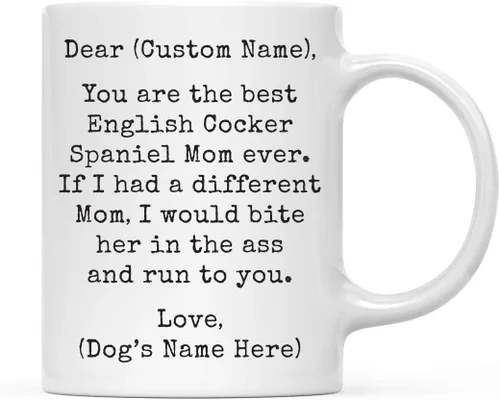Miniatura 113 de Andaz Press Taza de café personalizada divertida con texto en inglés "Dog Mom", regalo de broma para la mejor mamá de perro cocker spaniel, muerde