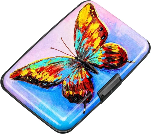 Miniatura 252 de ELFISH Mini cartera de aluminio RFID para tarjetas de crédito, funda de identificación de metal para hombres y mujeres, Happy Flower, Cartera Rfid