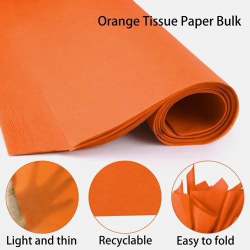 Miniatura 2 de Papel de seda naranja, 80 hojas, 14 x 20 pulgadas, envoltura de bolsa de regalo, manualidades de manualidades, relleno triturado para cumpleaños