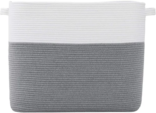Miniatura 10 de Cesta de almacenamiento rectangular extra grande de 20 x 12 x 16 pulgadas, cesta de almacenamiento rectangular de cuerda de algodón, cesta