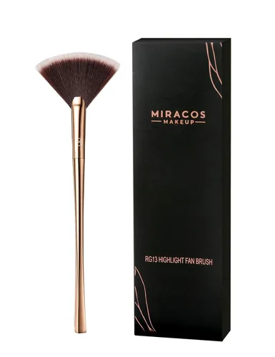 Brocha de maquillaje para resaltador, rubor, Flutty y polvo herramienta cosmética w/mango largo y cepillo de oro anti-champán Cepillo de ventilador