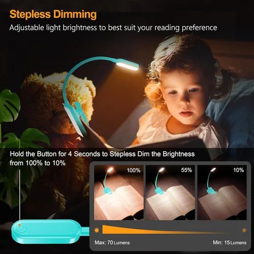 Miniatura 3 de Gritin Luz de libro recargable de 16 LED para leer en la cama, cuidado de los ojos, 3 temperaturas de color, brillo de atenuación continua, 80 horas