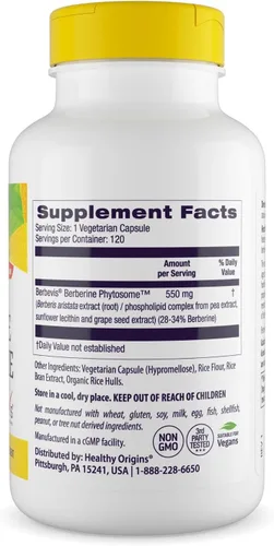Miniatura 2 de Healthy Origins Fitosoma de berberina 550 mg, 120 cápsulas vegetales - Extracto de Berberis Aristata biodisponible - Apoya la salud metabólica