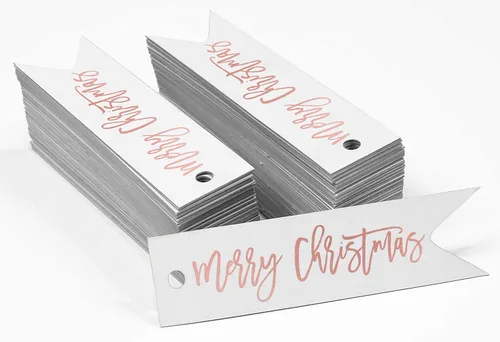 Miniatura 2 de Etiquetas de papel colgantes con texto en inglés "Merry Christmas", 50 unidades Blanco