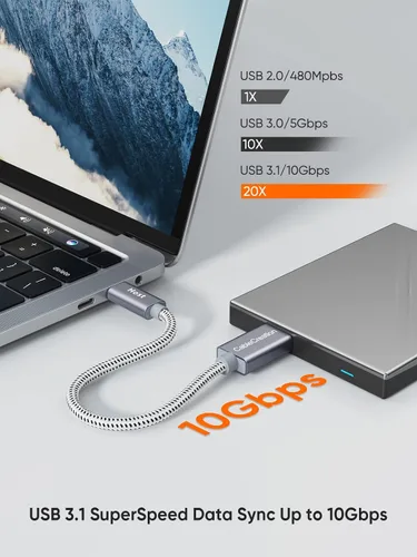 Miniatura 4 de CableCreation Cable corto USB C a Micro B de 2 pies, 10G Micro B a USB C 3.1 Cable de disco duro externo para iPhone 15/16/17, Samsung Galaxy S24