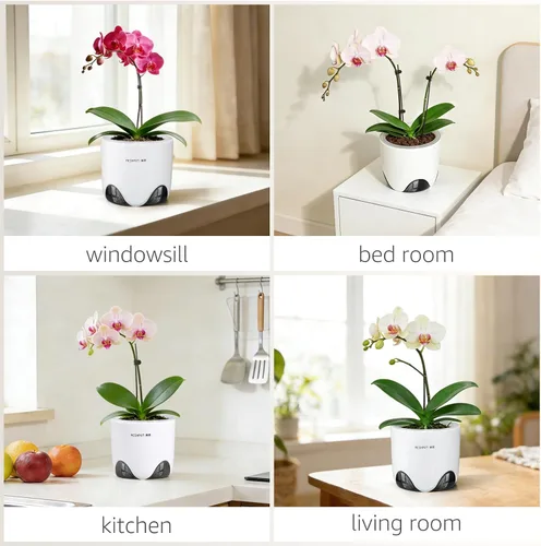 Miniatura 8 de Macetas de orquídeas con agujeros para trasplantar, plástico de doble capa que imita la maceta de orquídea de cerámica que proporciona una buena