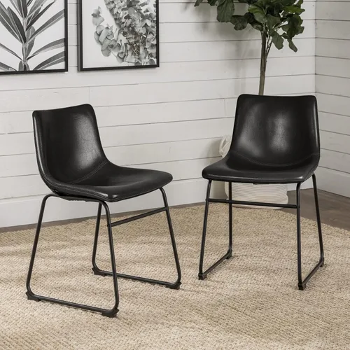 LEMBERI Juego de 2 sillas de comedor de piel sintética, modernas sillas de cocina y comedor de 18 pulgadas con respaldo y patas de metal, cómodo