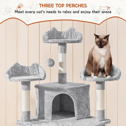 Miniatura 4 de Yaheetech Árbol grande para gatos de 76.5 pulgadas, torre grande para gatos con 3 condominios, perchas de felpa acogedoras, 9 postes rascadores