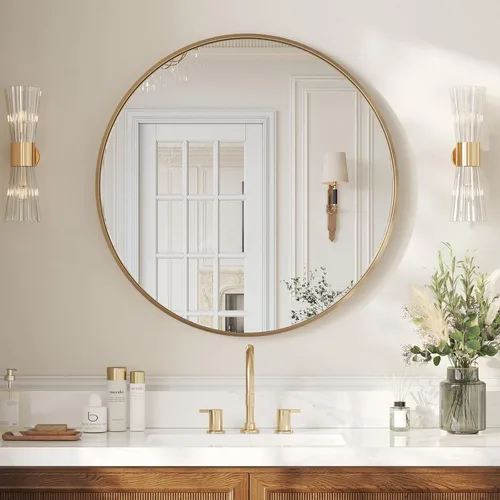 Miniatura 14 de USHOWER Paquete de 2 espejos de baño para sobre el fregadero, espejo circular de 30 pulgadas con marco de metal, espejo de pared negro, decoración