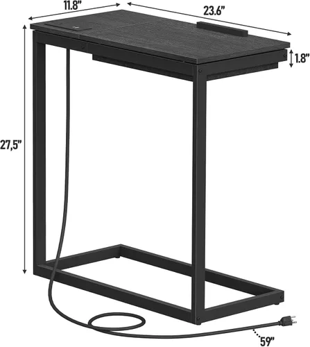 Miniatura 3 de TUTOTAK Mesa auxiliar en forma de C con estación de carga, mesa auxiliar inclinable para computadora portátil, mesa debajo del sofá para sala