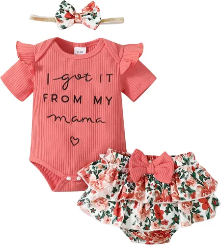 Mioglrie Conjunto de ropa para bebé recién nacida, conjunto de pantalones cortos, conjunto floral de verano, ropa de bebé linda para niña