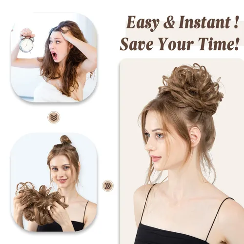 Miniatura 6 de CJL HAIR Extensiones de cabello sintético de moño desordenado, ondulado, rizado, grueso, para coleta, para mujer (rubio blanco)