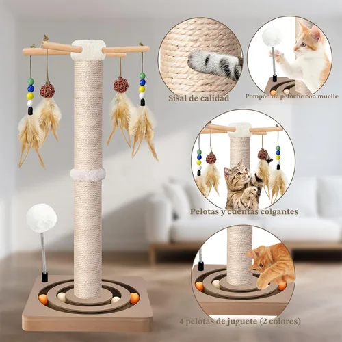 Miniatura 3 de PAROTO Rascador para gatos, rascador de torre de sisal para gatos de interior y adultos con juguetes interactivos, pista de doble bola, 2 métodos