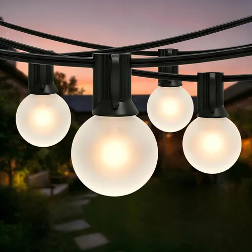 Miniatura 11 de Luces de Cadena Blancas para Exteriores de 25 Pies con 27 Bombillas Transparentes, Luces de Cadena G40 Globe para Patio Interior/Exterior, Luces