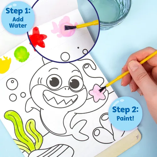 Miniatura 3 de Horizon Baby Shark - Bloc de arte de acuarela para colorear y juego de pintura, kit de pintura de acuarela de tiburón, gran juego de arte para niños