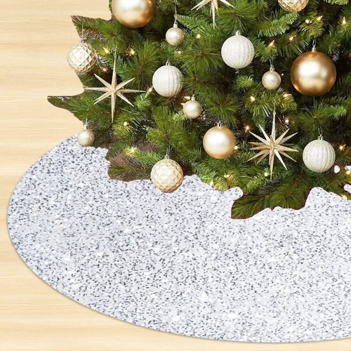 Miniatura 13 de Faldón para árbol de Navidad con lentejuelas doradas brillantes de 21 pulgadas, faldón de terciopelo con lentejuelas para árboles delgados, collar