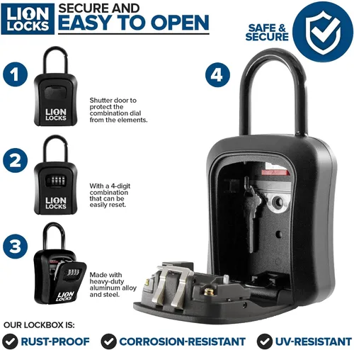 Miniatura 3 de Lion Locks Caja de seguridad para llaves, paquete de 6 unidades, color negro, solución segura para llaves con cerradura de combinación para hogares