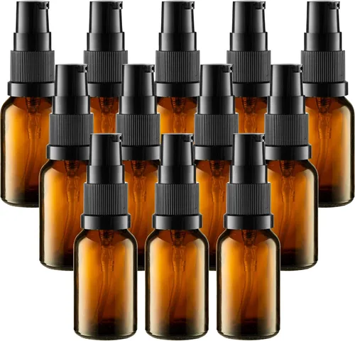 Miniatura 9 de VitalUp Botella de bomba de vidrio ámbar recargable vacía ideal para crema de loción, aceite esencial, contenedor pequeño de viaje, paquete de 2