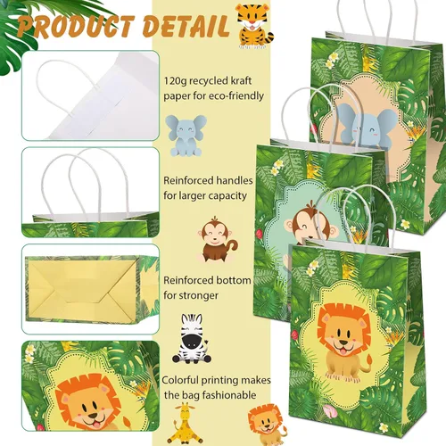 Miniatura 5 de Gersoniel 24 bolsas de regalos de safari, bolsas de recuerdos de fiesta de selva de safari con asas para niños, bolsas de regalo de cumpleaños