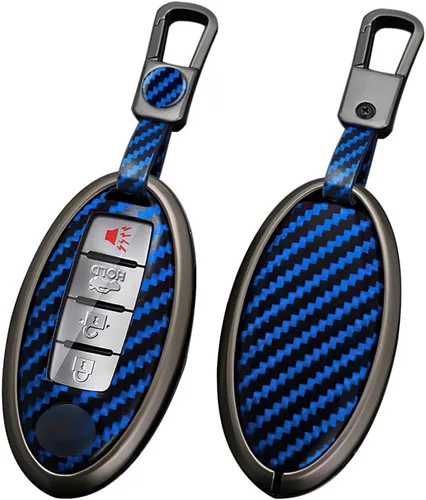 Miniatura 10 de ontto Funda para llave de automóvil compatible con llavero Nissan, carcasa de metal con textura de carbono, compatible con llave remota Infiniti
