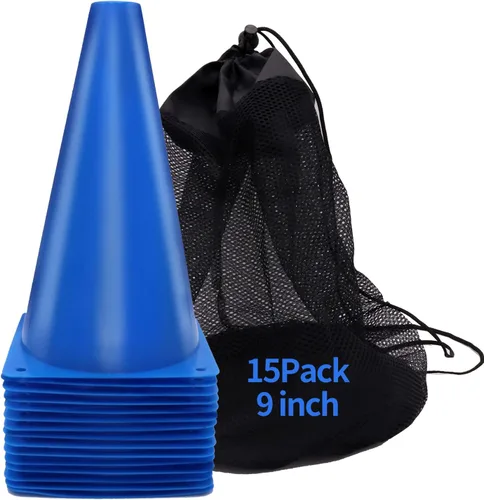 Cones Sports 9 pulgadas, paquete de 15 conos de entrenamiento para práctica de fútbol, juego de conos de campo de agilidad para ejercicios de fútbol