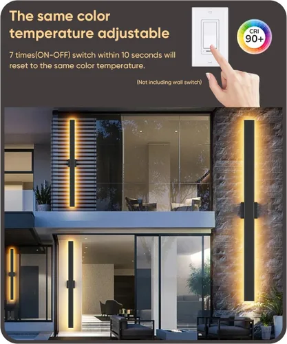 Miniatura 4 de Aipsun Aplique de pared negro para exteriores, 3000 K, 4000 K, 6000 K, 23.6 pulgadas, luz exterior moderna de 23.6 pulgadas, 1 paquete, luz de pared