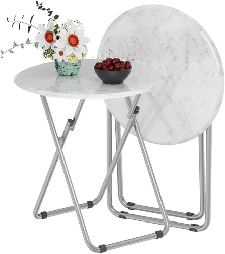 Mesa de bandeja de TV, mesa plegable redonda, bandeja plegable para comer, mesa plegable pequeña, juego de 2, mesa de comedor para sofá, sala de