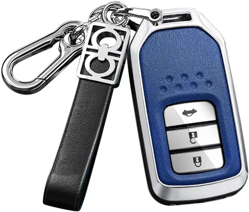 Miniatura 12 de ontto Funda de metal y cuero para llave de automóvil para Honda Civic Accord Pilot CRV HRV CRZ Fit Odyssey JED Crosstour Ridgeline Crider Spirior