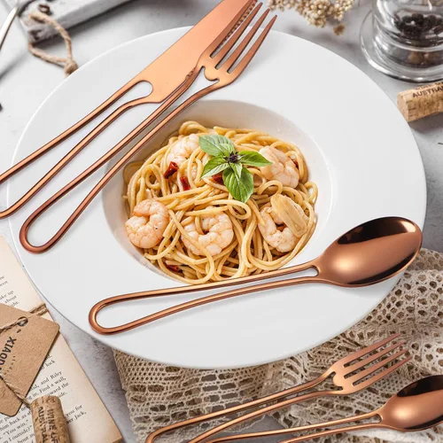 Miniatura 3 de Juego de Cubiertos para 4 Cobre/Oro Rosa Cubiertos con Mangos Calados 20 Piezas Acero Inoxidable Cubertería Vajilla Moderna Utensilios para Comer