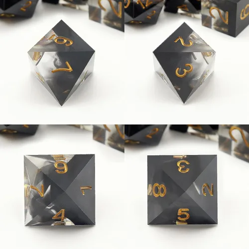 Miniatura 4 de Haxtec Juego de Dados de Borde Afilado DND Juego de Dados con Estuche de Dados Hecho a Mano de Resina con Remolinos Negros Juego de Dados D&D