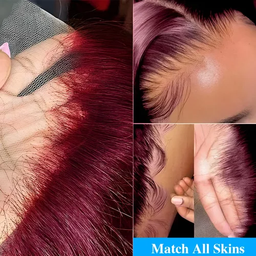 Miniatura 2 de 99J - Peluca de cabello humano color borgoña de 13 × 4, pelucas de encaje frontal HD, pelucas de cabello humano corto Bob peluca prearrancada