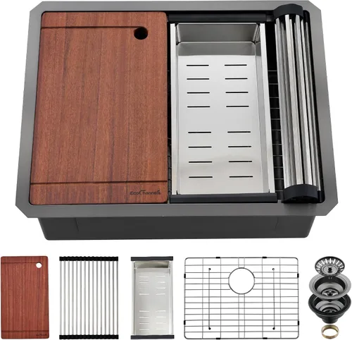 Fregadero de cocina de montaje inferior, fregadero de cocina de 24 x 19 pulgadas, fregadero de cocina de acero inoxidable calibre 16, fregadero