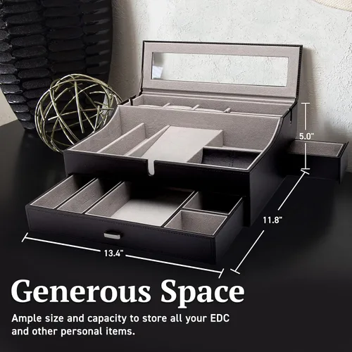 Miniatura 7 de Organizador de caja de valet para hombre, bandeja de valet grande de cuero para hombres, organizador de bandeja de valet para hombre con estación