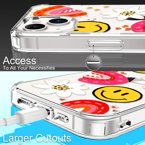 Miniatura 5 de Funda para iPhone 13 con protector de pantalla, transparente con diseño floral para niñas y mujeres, a prueba de golpes, con funda de parachoques