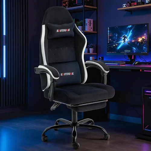 Miniatura 2 de ECOTOUGE Silla de tela para videojuegos, silla de videojuegos con reposapiés y soporte lumbar, altura ajustable, silla de oficina para el hogar