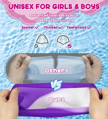 Miniatura 5 de Aegend Paquete de 2 gorros de natación para niñas y niños de 3 a 15 años, gorro de natación impermeable para niños, de silicona duradera