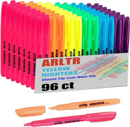 ARLTR Paquete de 96 resaltadores, resaltadores de colores surtidos, 6 colores brillantes, marcadores de punta de cincel a granel para niños y