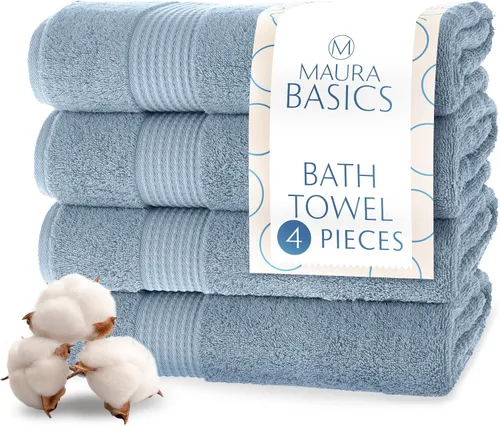 MAURA Basics - Toallas de baño de 100 % algodón turco con bucles de gancho. Juego de toallas de felpa absorbentes de lujo extra grandes para baño,