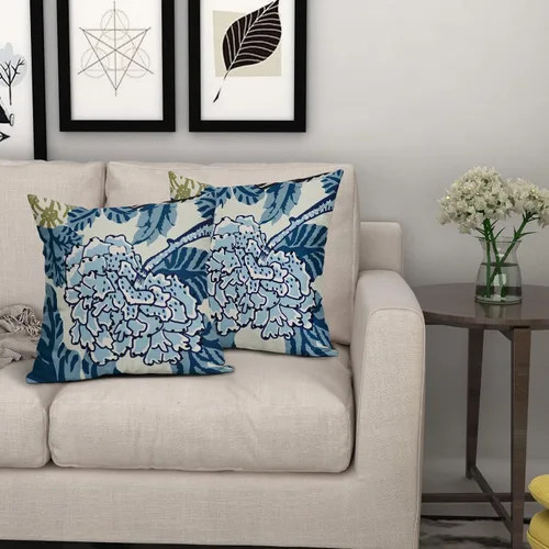 Miniatura 8 de Sweetshow Juego de 2 fundas de almohada florales de color azul marino de 16 x 16 pulgadas, fundas de almohada cuadradas de lino con estampado