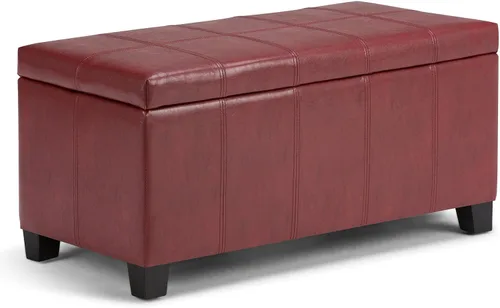 Miniatura 16 de SIMPLIHOME Dover Storage - Banco otomano rectangular tapizado de cuero vegano de 36 pulgadas de ancho en marrón chocolate, banco contemporáneo