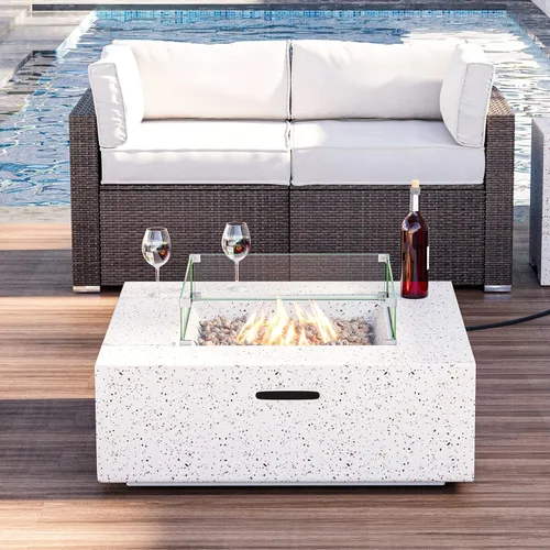 Miniatura 15 de HOMPUS Mesa cuadrada de propano para exteriores, mesa de fuego de 35 x 12 pulgadas, 50000 BTU con cubierta impermeable y piedra de fuego para patio
