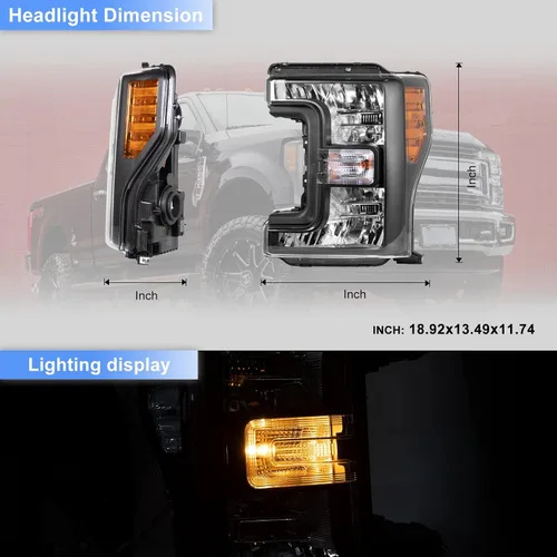 Miniatura 7 de Par de ensambles de faros ROXX compatibles con [2017 2018 2019 FORD F-250 F-350 F-450 F-550] SUPER DUTY, ensamble de proyector de faros, DRL