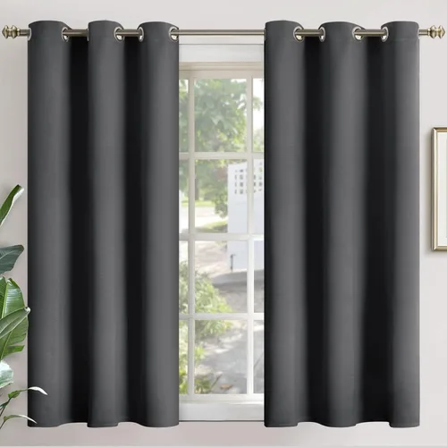 YoungsTex Cortinas opacas de 48 pulgadas de largo para ventana corta, cortinas con aislamiento térmico gris oscuro con ojales, oscurecimiento de